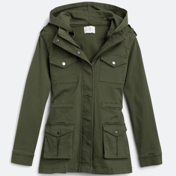 Market & Spruce Jackets & Blazers - Olive Green Hooded Cargo Jacket